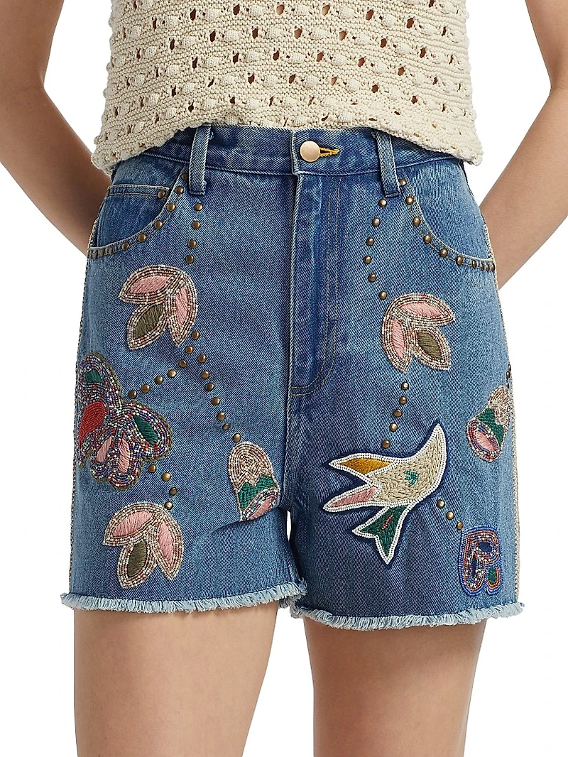 Kara Beaded Denim Shorts