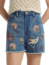 Kara Beaded Denim Shorts