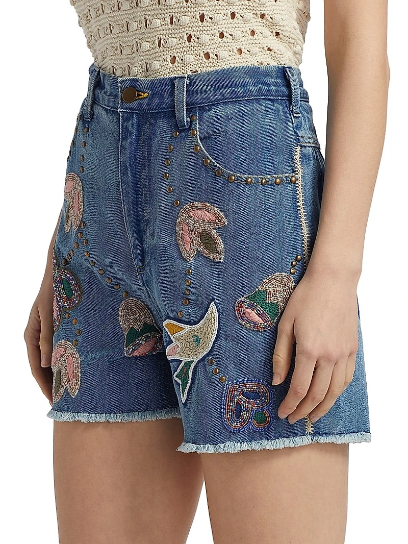 Kara Beaded Denim Shorts