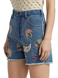 Kara Beaded Denim Shorts