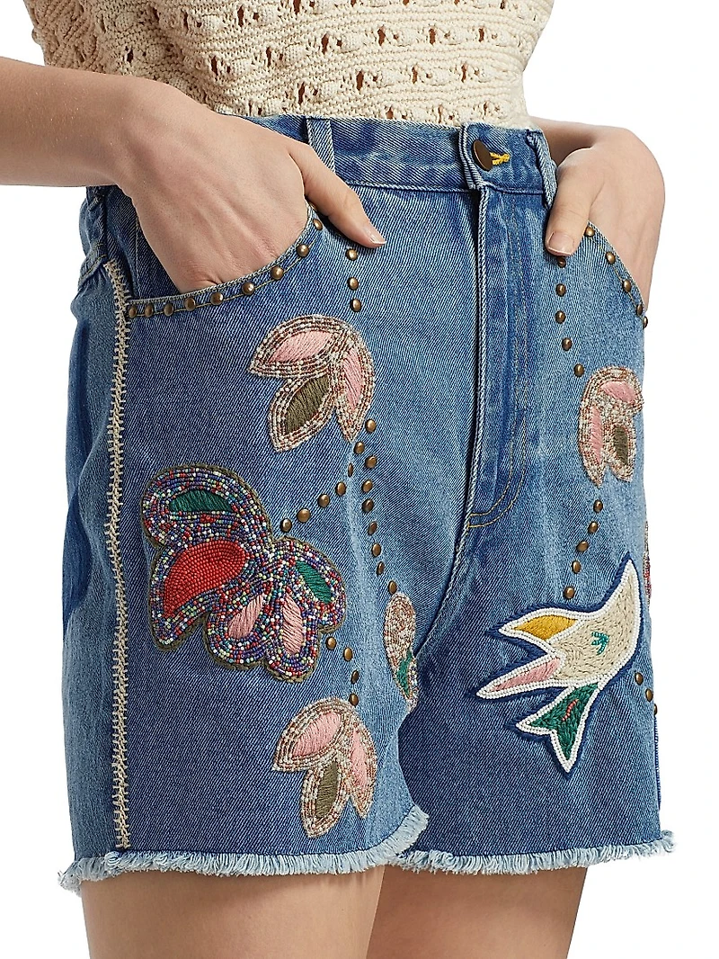 Kara Beaded Denim Shorts