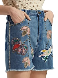 Kara Beaded Denim Shorts