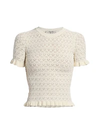 Rue Fine Gauge Pointelle Knit Short-Sleeve Sweater