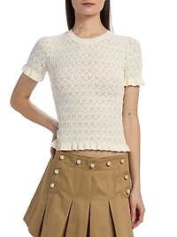 Rue Fine Gauge Pointelle Knit Short-Sleeve Sweater