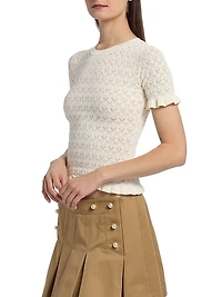 Rue Fine Gauge Pointelle Knit Short-Sleeve Sweater