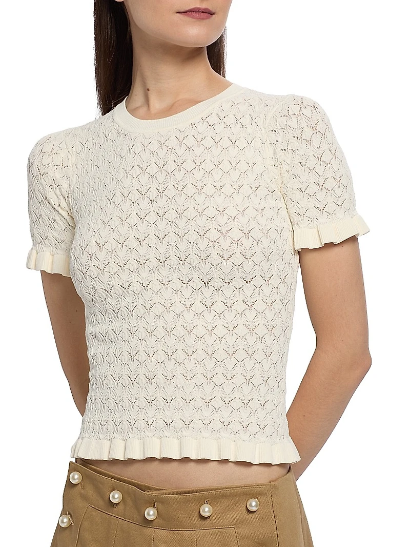 Rue Fine Gauge Pointelle Knit Short-Sleeve Sweater