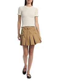 Rue Fine Gauge Pointelle Knit Short-Sleeve Sweater