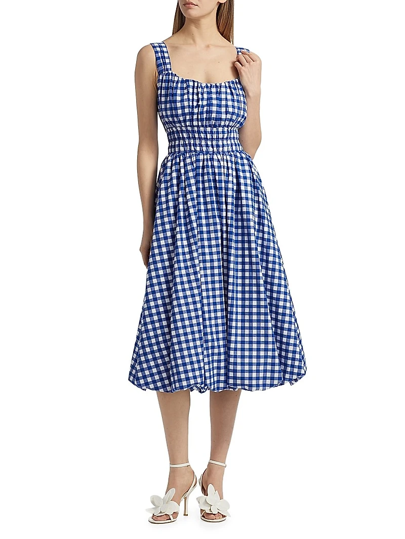 Neci Gingham Cotton Scoopneck Midi-Dress
