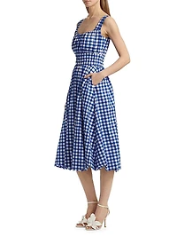 Neci Gingham Cotton Scoopneck Midi-Dress