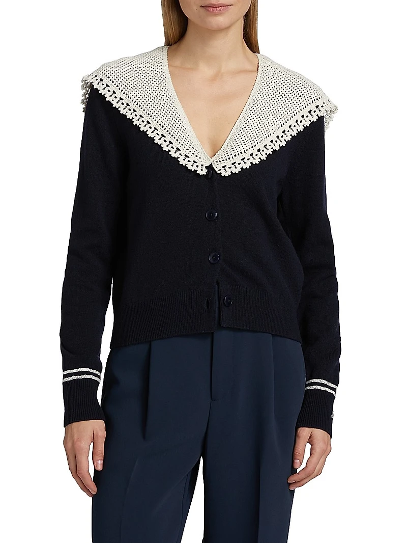 Marie Embroidered Wool Knit Cardigan