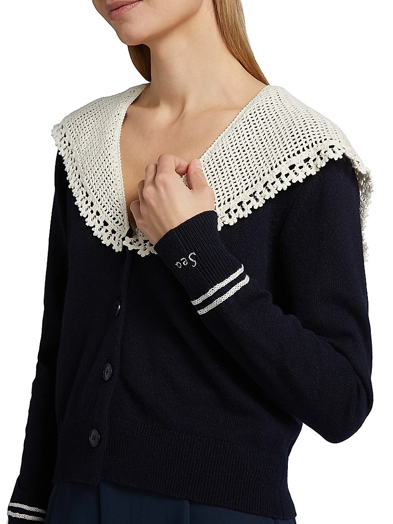 Marie Embroidered Wool Knit Cardigan