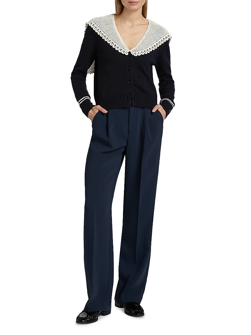Marie Embroidered Wool Knit Cardigan