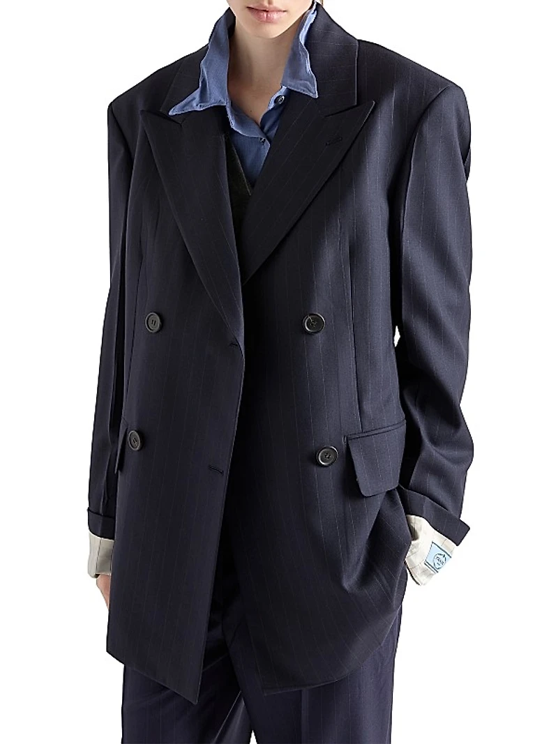 Double-Breasted Pinstriped Wool Jacket