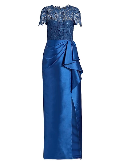 Selena Lace Draped Column Gown