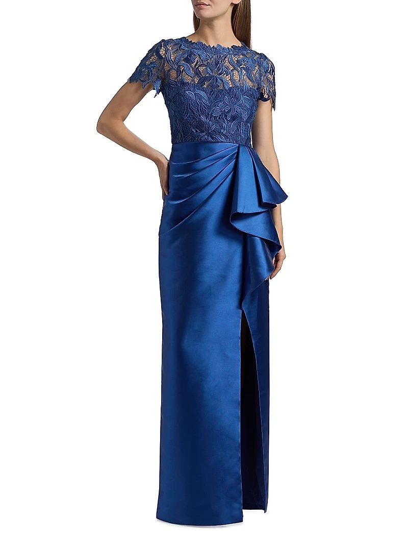 Selena Lace Draped Column Gown