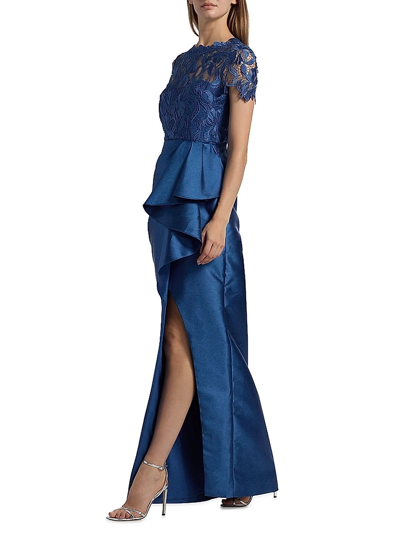 Selena Lace Draped Column Gown