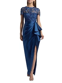 Selena Lace Draped Column Gown