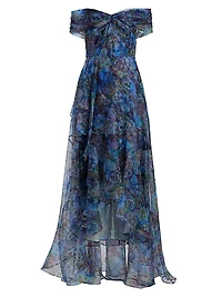 Alona Printed Organza Off-the-Shoulder Gown