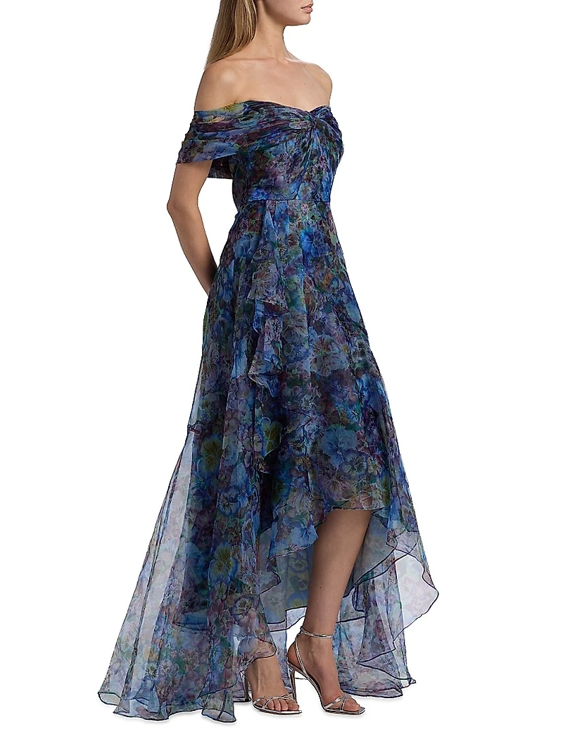 Alona Printed Organza Off-the-Shoulder Gown