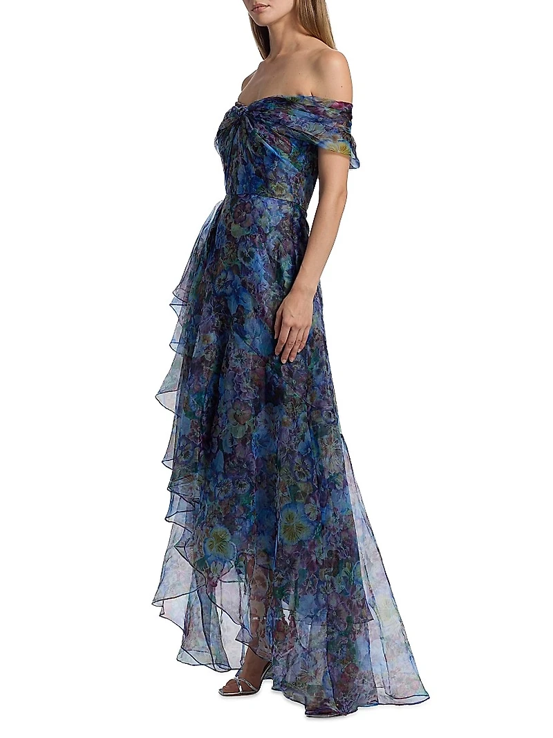 Alona Printed Organza Off-the-Shoulder Gown