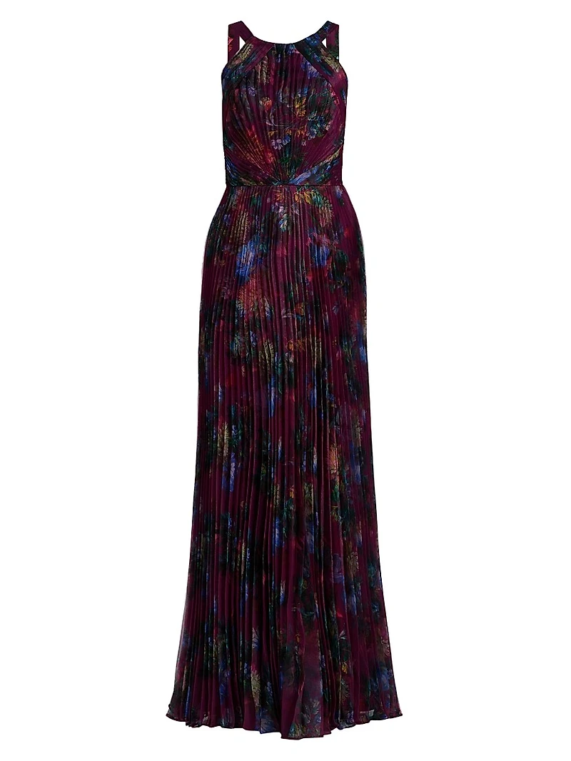 Naveen Pleated Organza Halter Gown