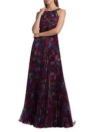Naveen Pleated Organza Halter Gown