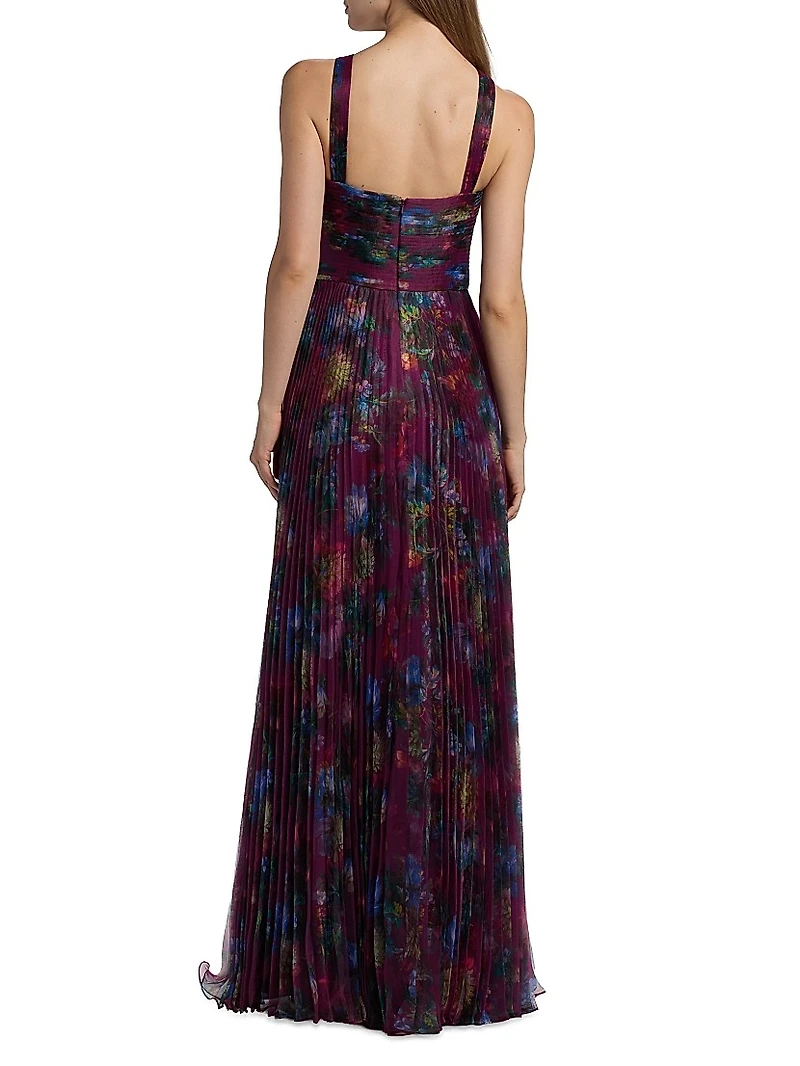 Naveen Pleated Organza Halter Gown
