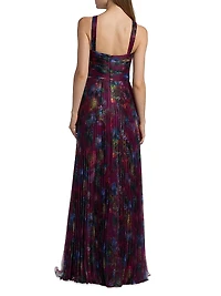 Naveen Pleated Organza Halter Gown