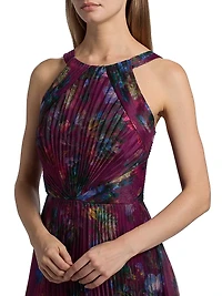 Naveen Pleated Organza Halter Gown