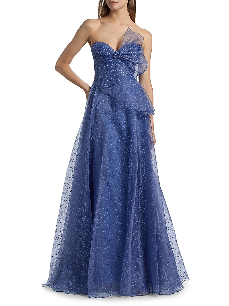 Joanna Draped Bow Organza Gown