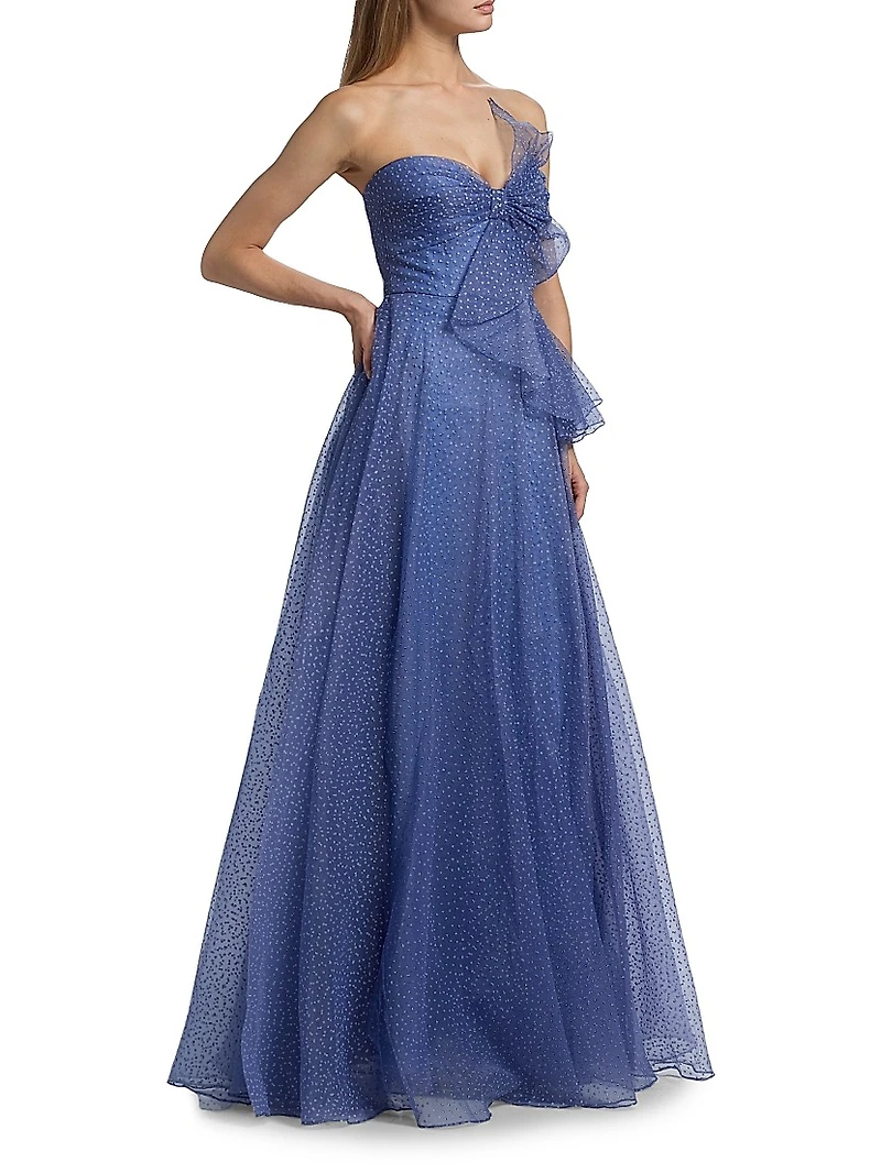 Joanna Draped Bow Organza Gown