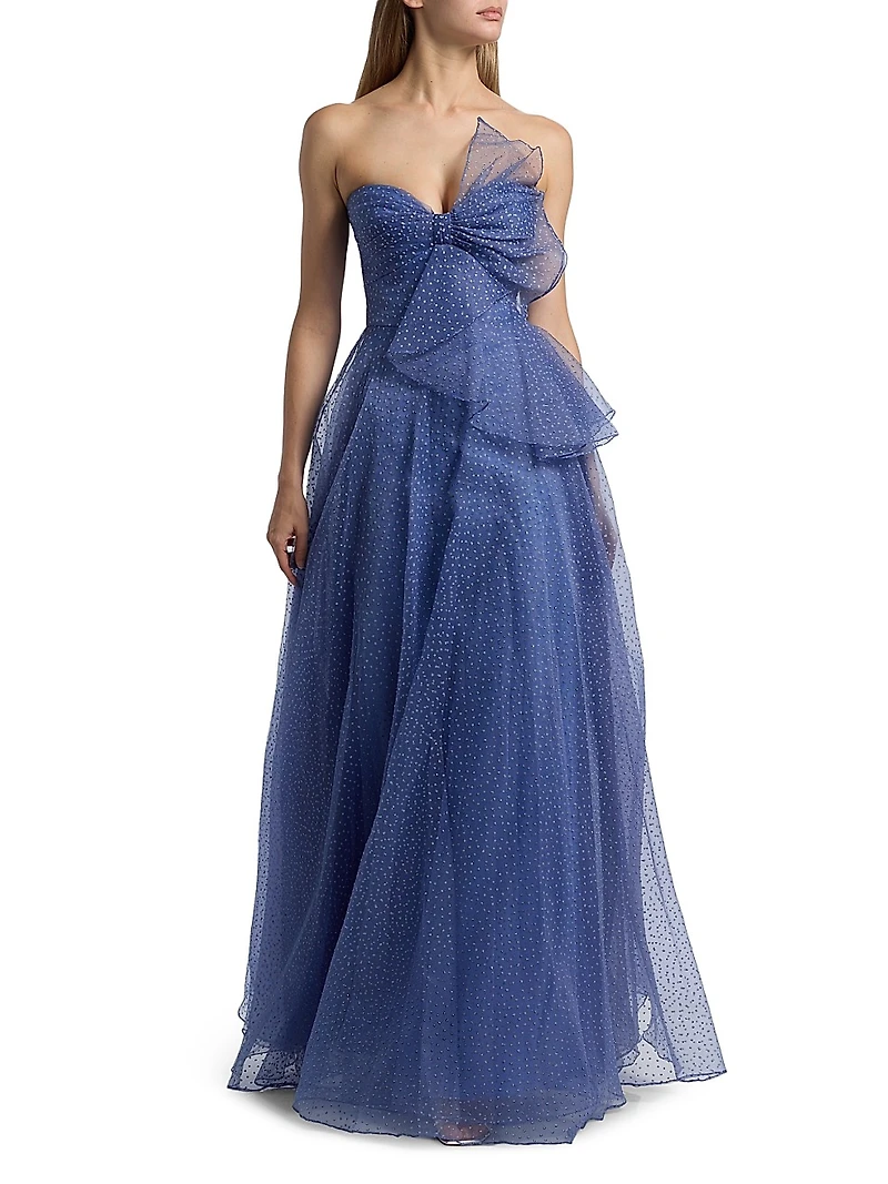 Joanna Draped Bow Organza Gown