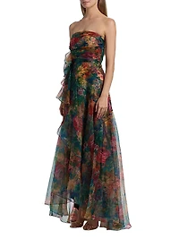 Leora Rosette Ruffled Bias-Cut Gown
