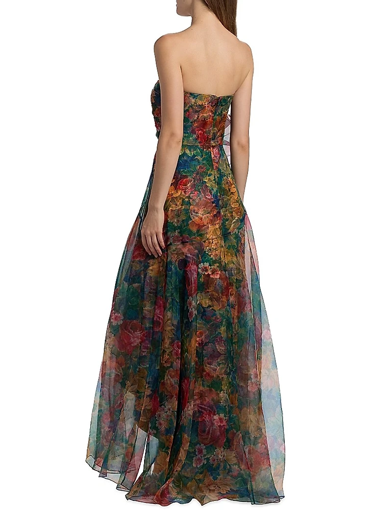 Leora Rosette Ruffled Bias-Cut Gown