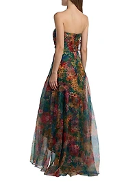 Leora Rosette Ruffled Bias-Cut Gown