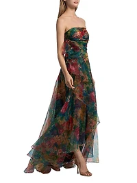 Leora Rosette Ruffled Bias-Cut Gown
