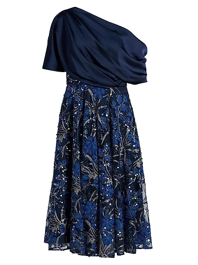 Embellished One-Shoulder Midi-Dress