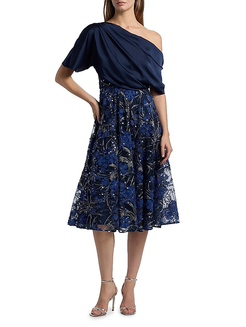 Embellished One-Shoulder Midi-Dress