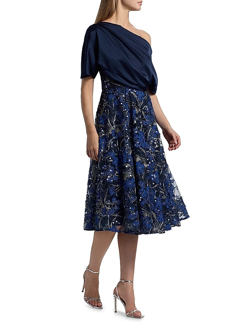 Embellished One-Shoulder Midi-Dress