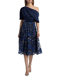 Embellished One-Shoulder Midi-Dress