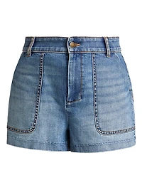 Hilary Washed Denim High-Rise Shorts