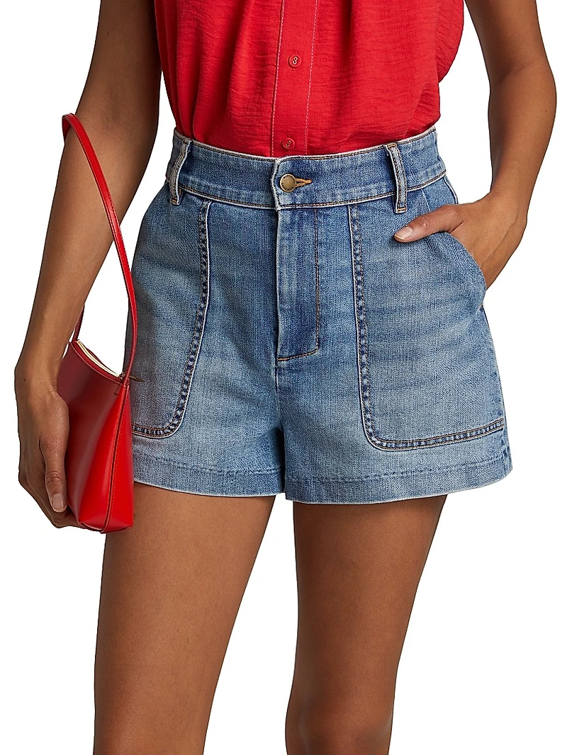 Hilary Washed Denim High-Rise Shorts