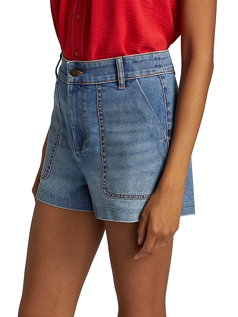 Hilary Washed Denim High-Rise Shorts