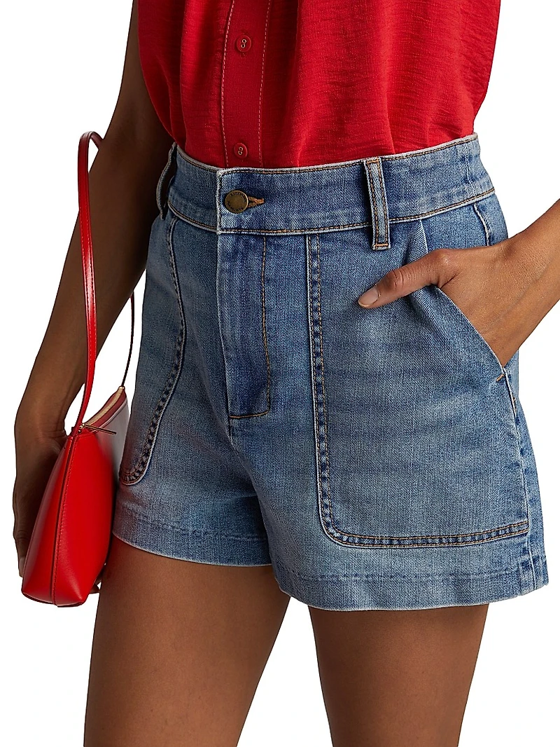 Hilary Washed Denim High-Rise Shorts