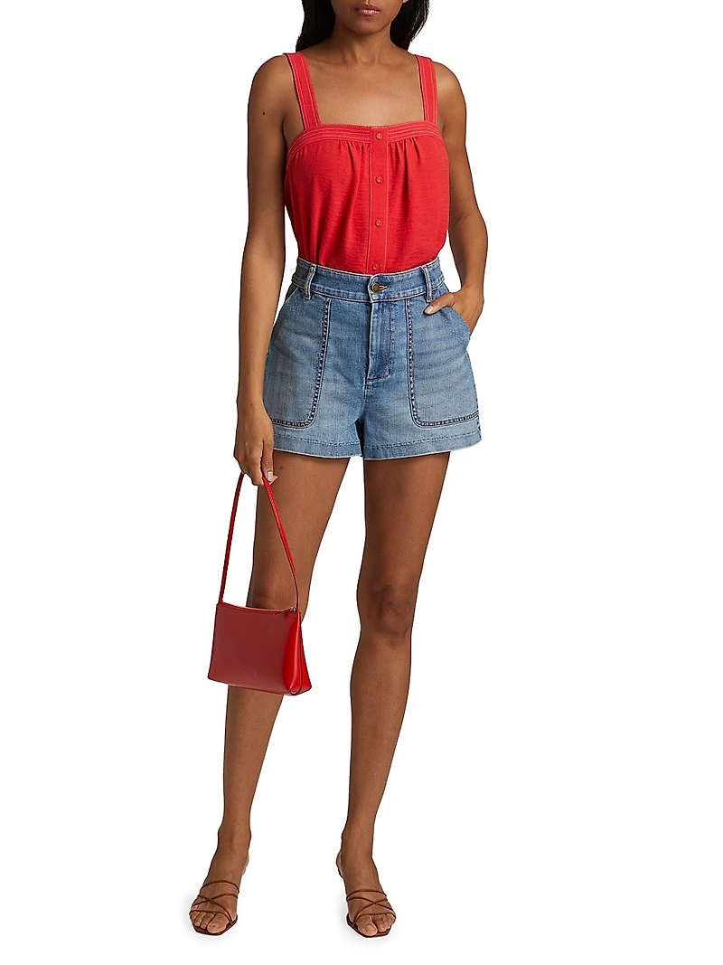 Hilary Washed Denim High-Rise Shorts