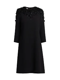 Floral Beaded Appliqué Crepe Cocktail Dress