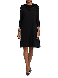 Floral Beaded Appliqué Crepe Cocktail Dress