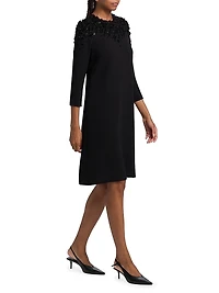 Floral Beaded Appliqué Crepe Cocktail Dress