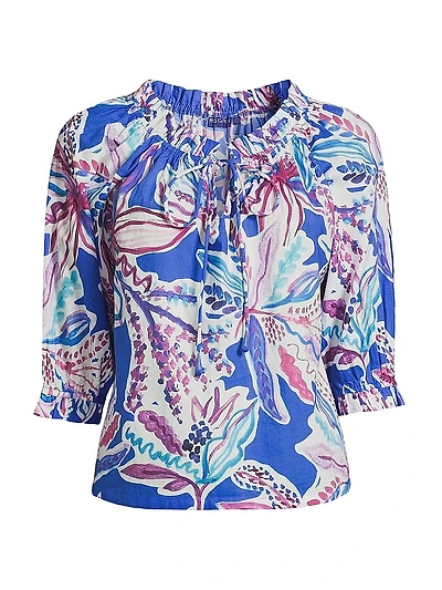 Havana Printed Cotton Tieneck Top