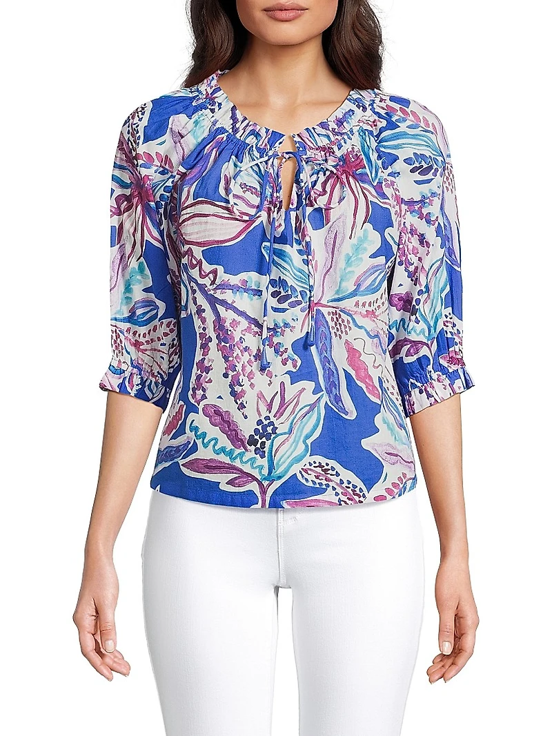 Havana Printed Cotton Tieneck Top